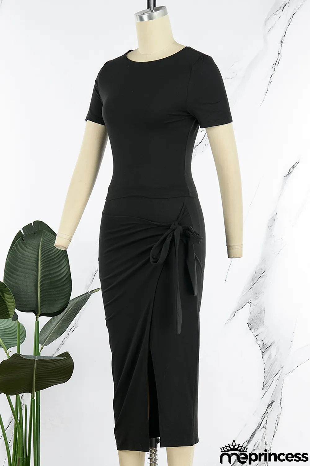 Green Casual Solid Bandage Slit O Neck Short Sleeve Two Pieces