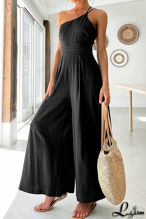 One Shoulder Straps Wide Leg Jumpsuits