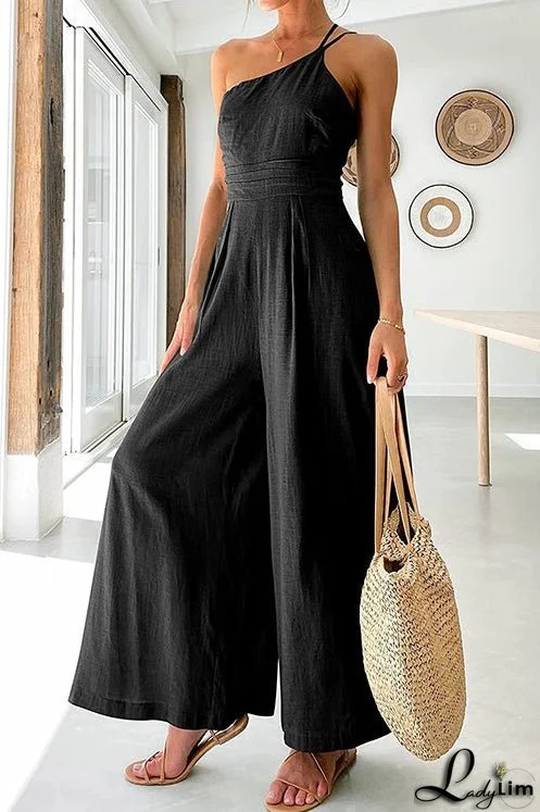 One Shoulder Straps Wide Leg Jumpsuits