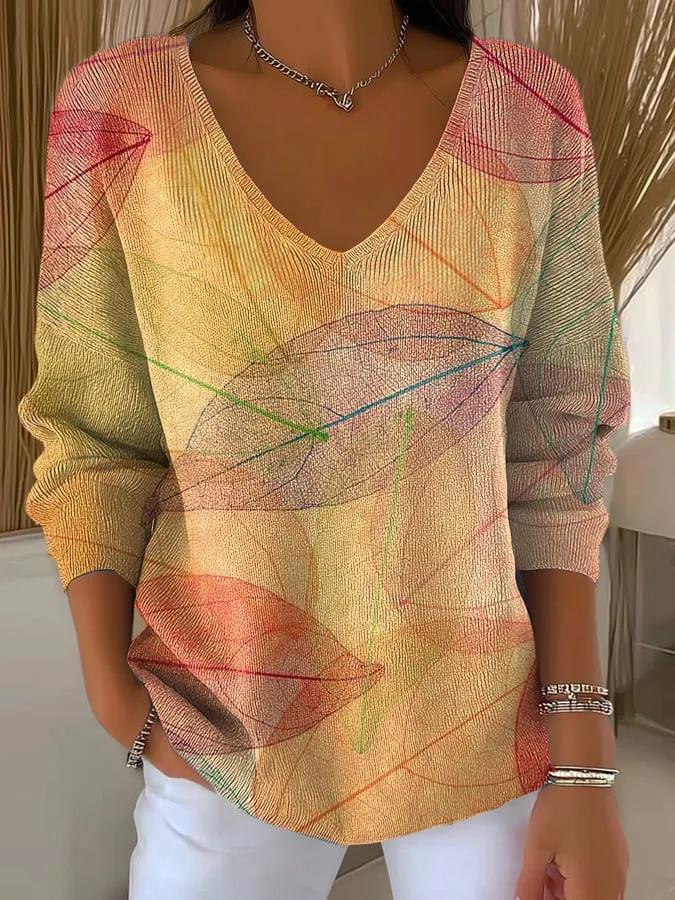 Women's Fall Leaf Print Long Sleeve T-shirt 