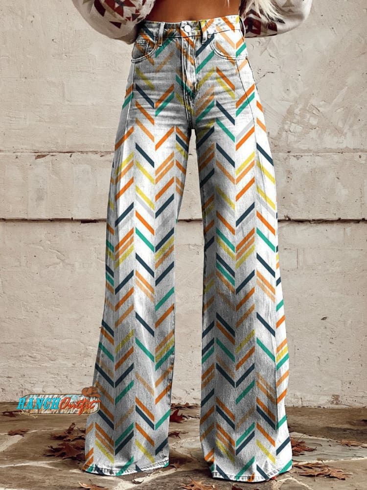 Women’s Vintage Print Casual Wide Leg Pants Multicolor / Xs