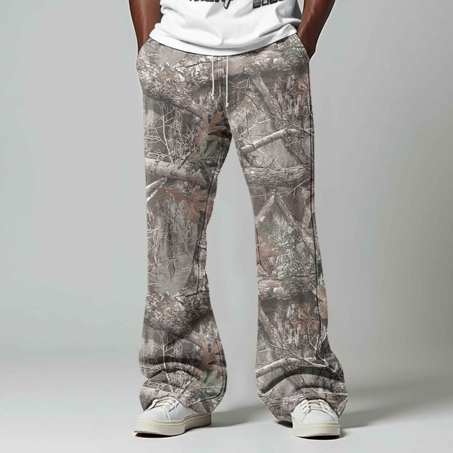 Sopula Vintage Forest Camouflage Print Graphic Flared Sweats Trousers - SOPULA