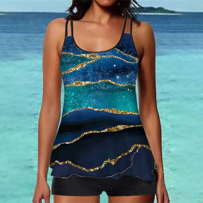 Printed Flat Angle Conservative Swimsuit