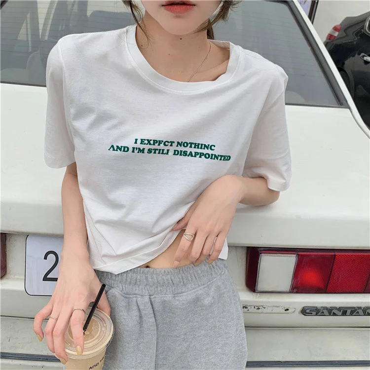 Brownm Brownm Summer Korean Version Of The New Loose Short Style Careful Machine Crop Letter Print Super Fire Short-Sleeved T-Shirt Jacket Women