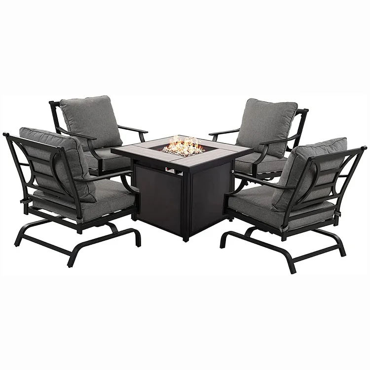 GRAND PATIO 5 PCS Outdoor Furniture Conversation Grey Cushions Rocking Chairs Propane Gas Fire Table