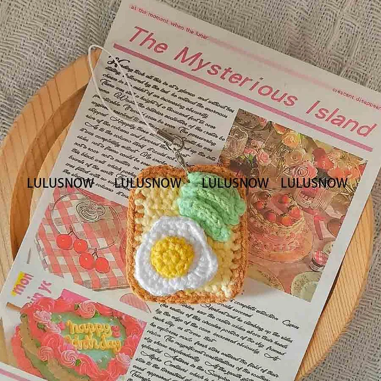Lulusnow Handmade MINI Egg Avocado Toast Gift Christmas/Easter Crochet Key Chain Bag Accessories