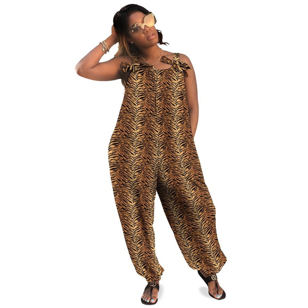 Tiger Stripe Pattern Boho Vintage Loose Overall Corset Jumpsuit Without Top