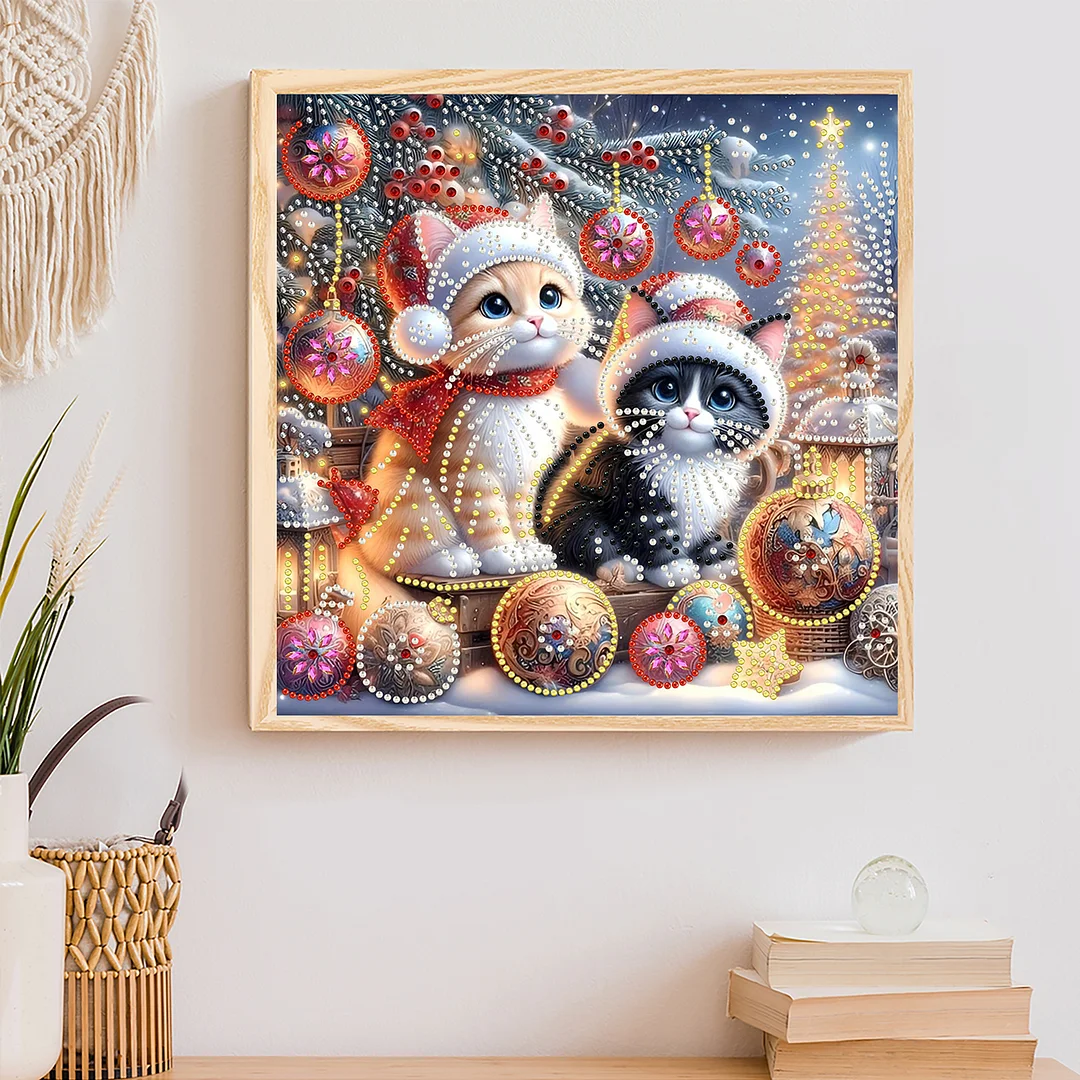 Christmas Cat - Diamond Painting - Partial Special Shaped Drill(Canvas|30*30cm)