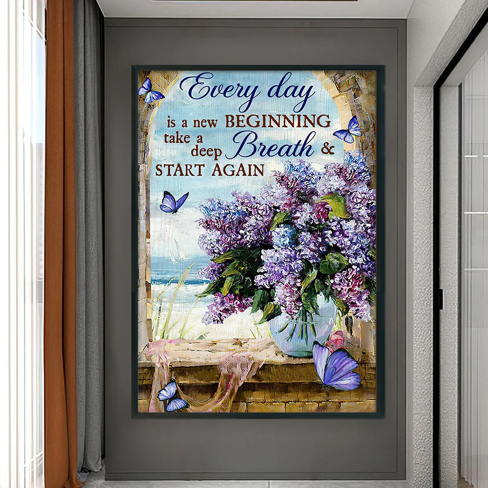 11CT Full Stamped Cross Stitch - Butterfly Lavender Letter(Canvas|40*60CM)