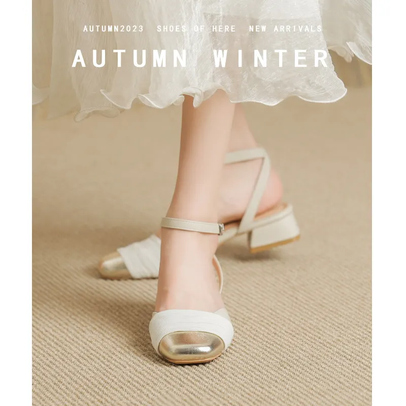 Uveng Uveng Jane Shoes Women's Bag Head Sandals 2025 New Summer Coarse High Heels French Small Scent Style With Skirt Single Shoes