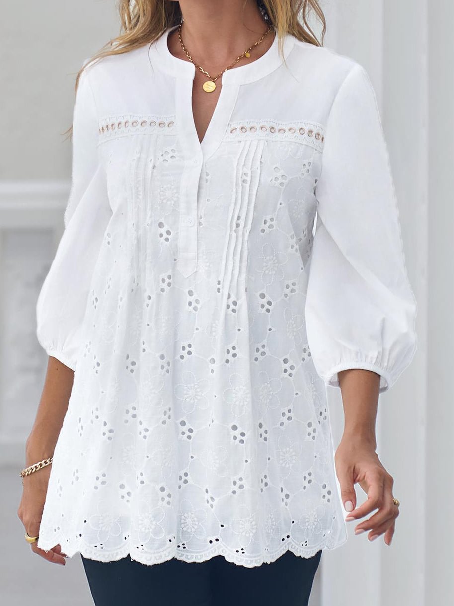 Lace And Rluffed Hem Casual Shirt