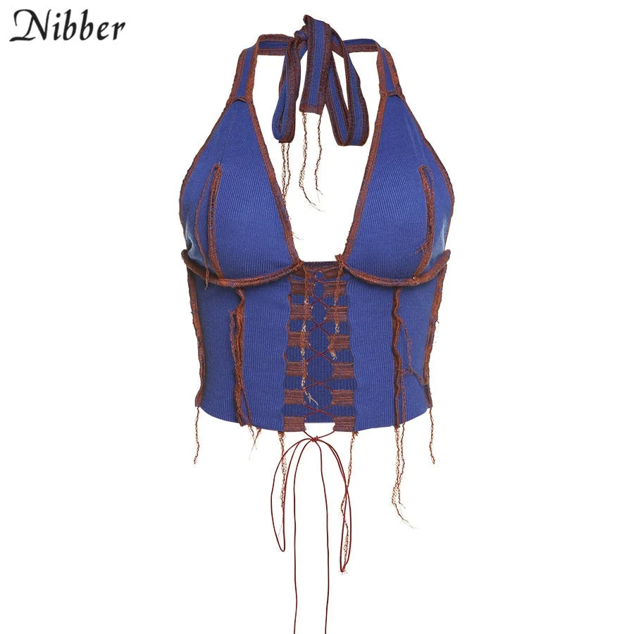 Nibber halter v-neck hollow out sexy camisole street backless knitting sleeveless croptop vogue slim club party female tank top