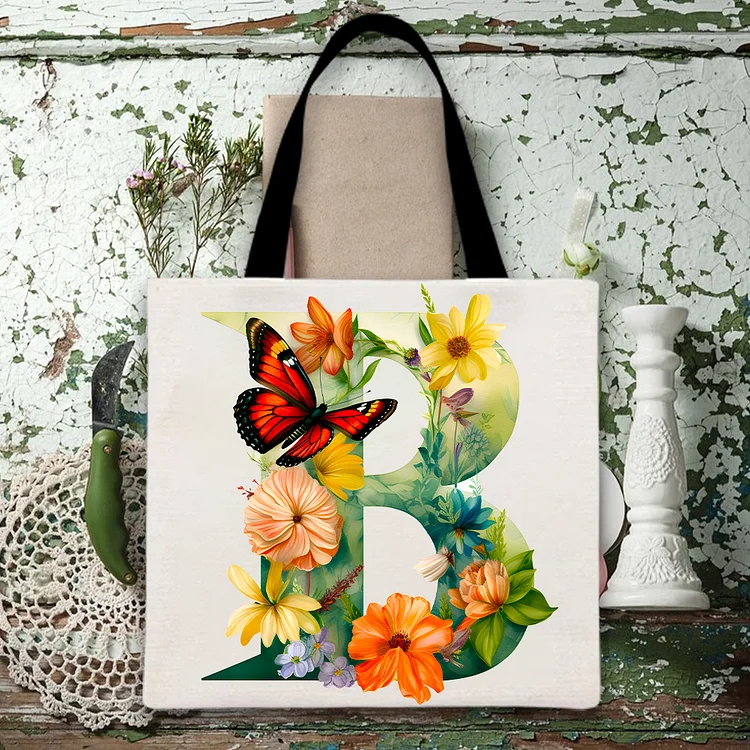 B-Shaped Butterfly And Flower Canvas Bag-BSTC1250
