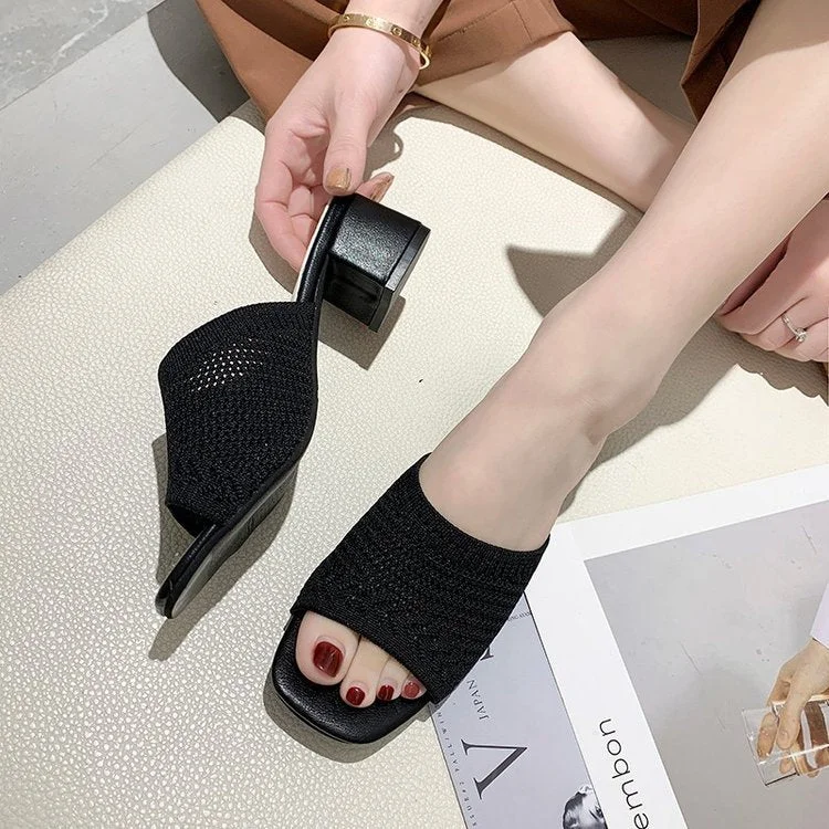 Women Slippers 2022 summer Fashion Fly Weave Outdoor Sandals Women Closed Toe Comfort Slippers Women Medium Heel Slippers