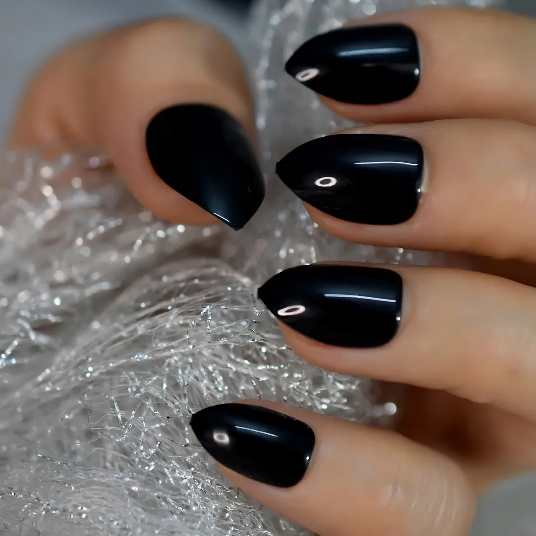 Pure Color Nails UV Polish Oval Faux Nails Light Taro Purple Glossy Nail Artificial Tips with Gluetabs 24pcs-Nail Inspo