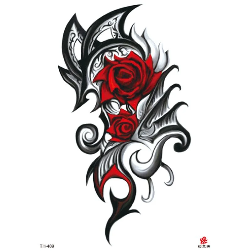 Sdrawing Temporary Tattoo Sticker Red Rose Dragon Lion Tiger Animal Tatto Stickers Flash Tatoo Fake Tattoos for Men Women
