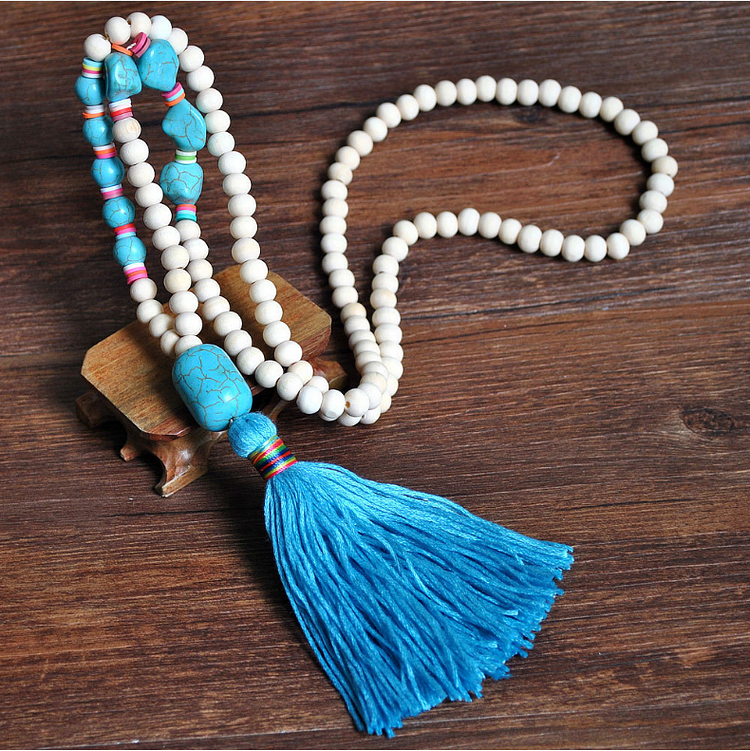 Handmade wooden string tassel necklace