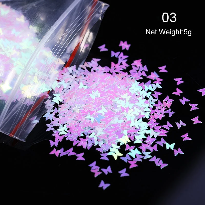 1 Bag Nail Sequins Butterfly Design 3D Glitter Colorful Nail Flakes iridescent Palliette Spangle Decoration Nail Art Sticker