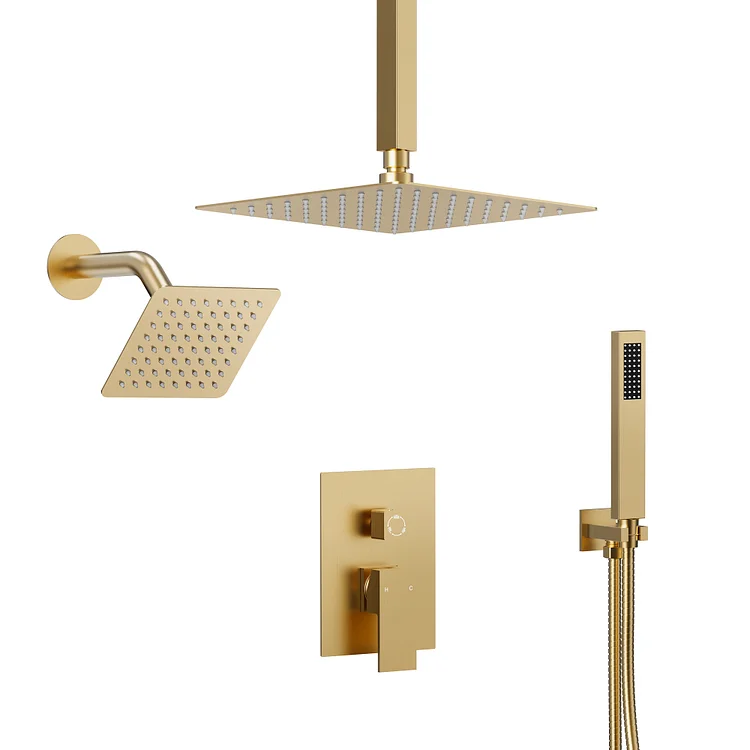 EVERSTEIN 10" Dual Shower Head System with Handheld in Brushed Gold