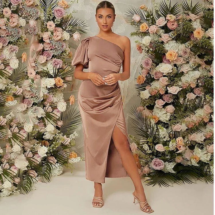 Promsstyle Promsstyle One shoulder puff sleeve ruching slit long dress Prom Dress 2023