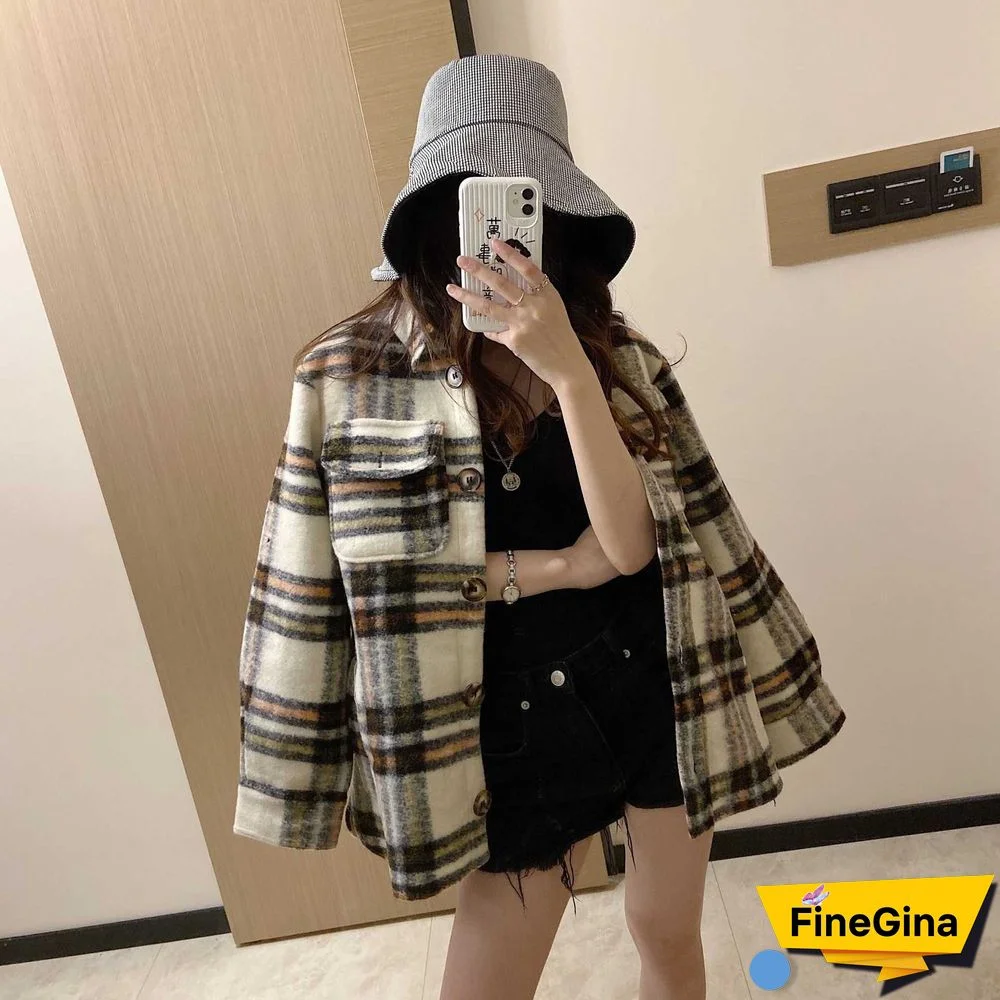 Dyed Pocket Overshirt Check Wool Blend Shirt Jacket