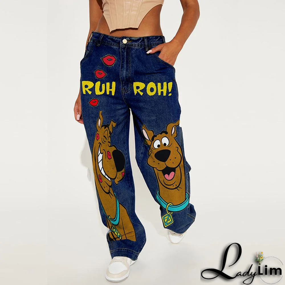 Women's Denim Pants Long High Waist Wide Leg Pants Boyfriend Jeans