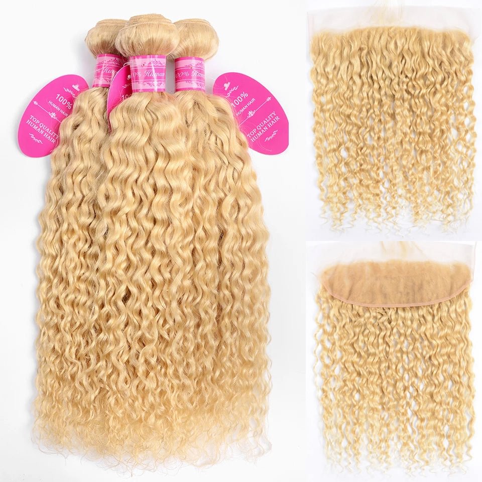 Vallbest Hair Blonde Water Hair #613 Blonde Color 3 Bundles With Lace Frontal US Mall Lifes