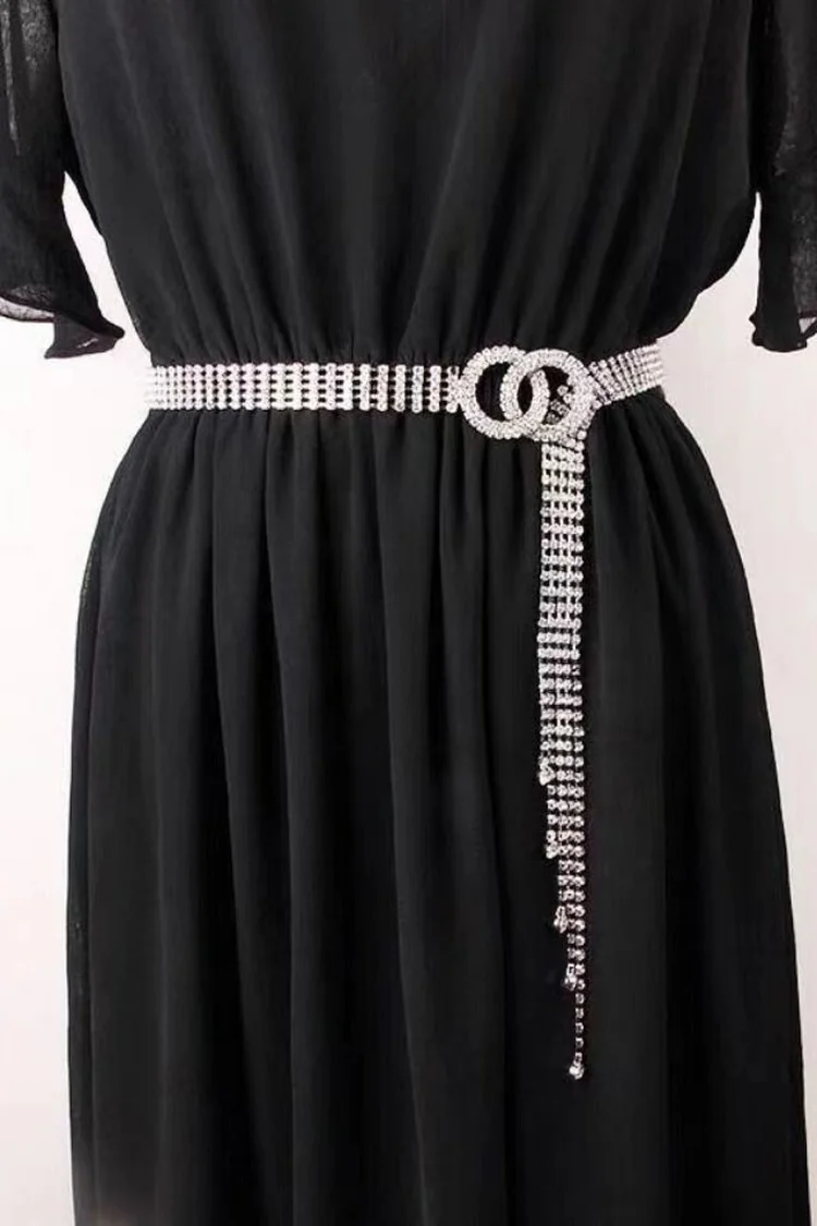 Party Rhinestone Inlaid Circle Buckle Dangle Fringe Waist Chain Belt 2024 - Xpluswear