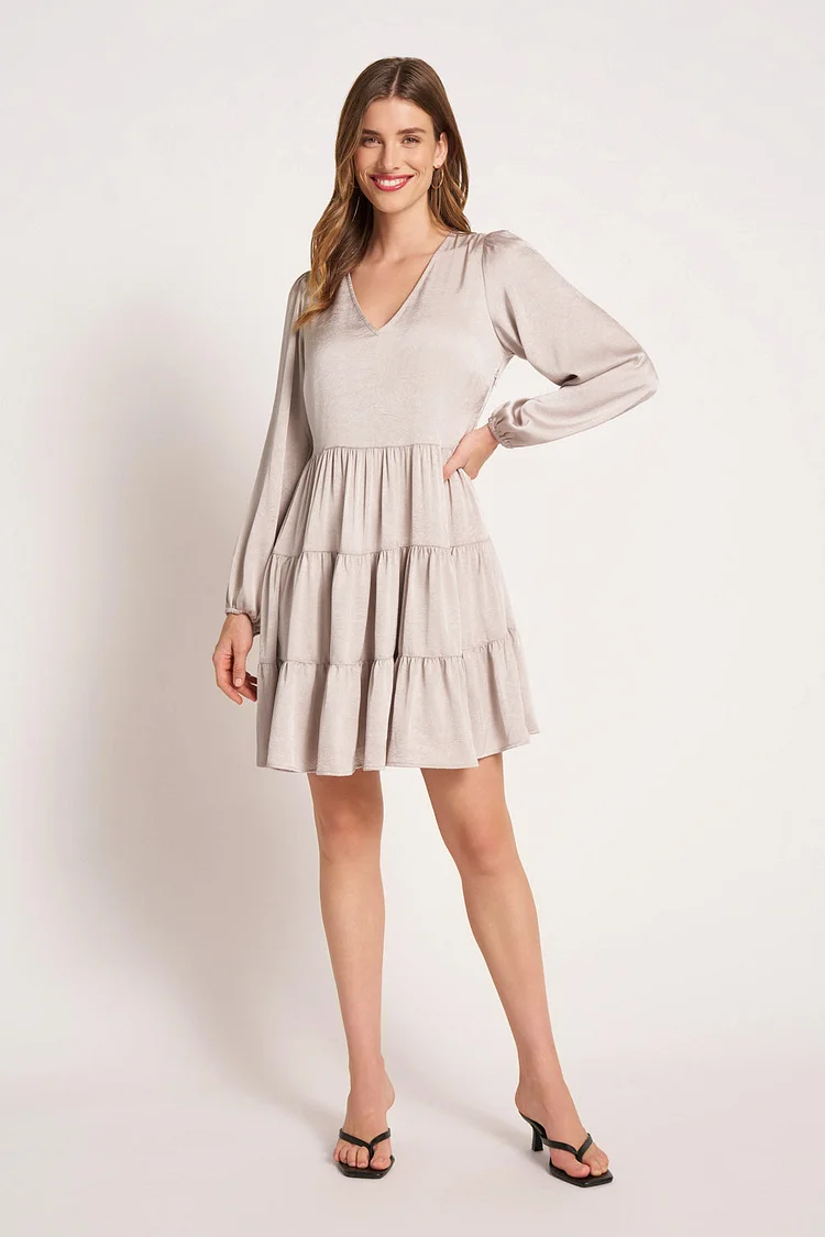 PROVENCE L/S TIERED DRESS - SAND