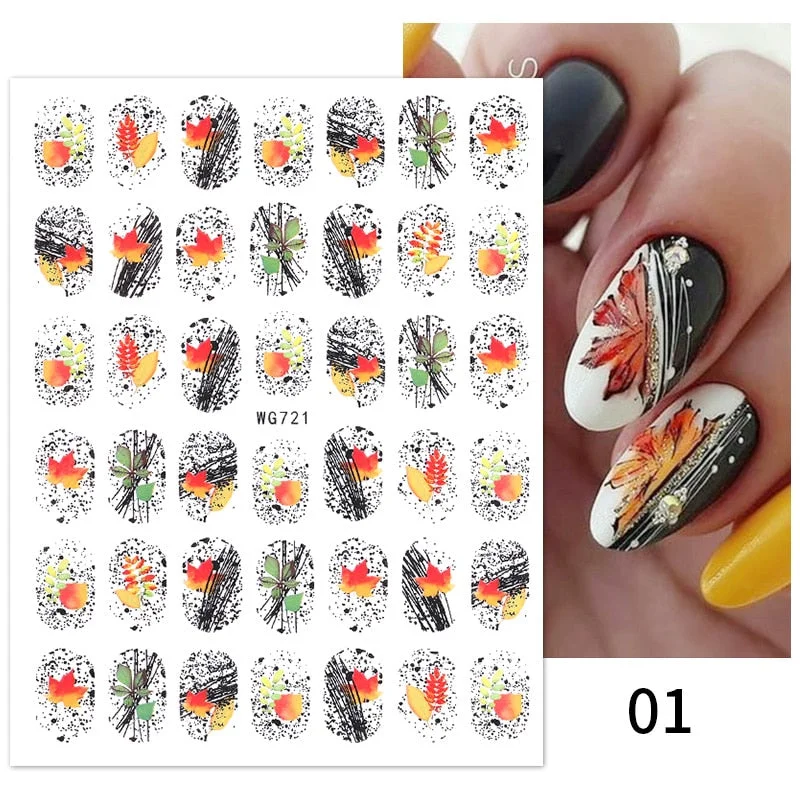 3D Nail Stickers Fan Leaf Dried Flower Shiny Sliders Nail Art Decorations Lucky Clover Fashion Foil Manicures