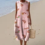 Vintage Cute Dachshund Art Print Linen Sleeveless Dress - Image 2