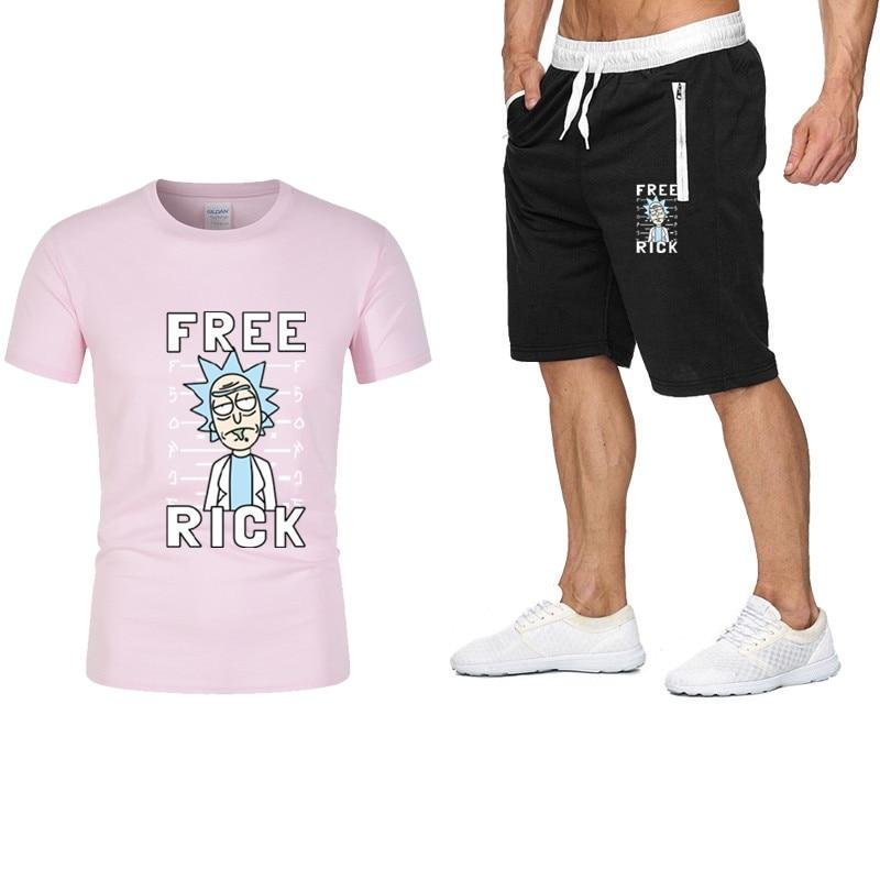 Set Men T-Shirt + Shorts Rick And Morty Casual Men's Tracksuit Sportswear 2 Pieces Sets