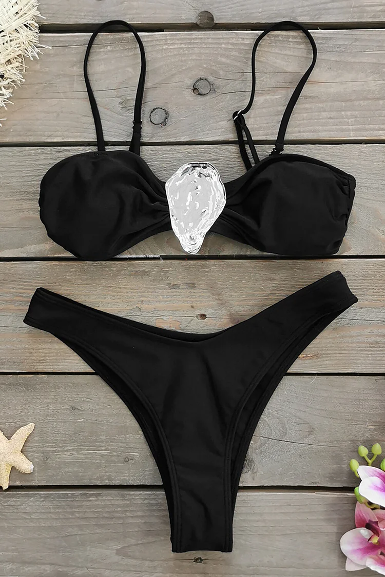 Irregular Metal Decor Cami Bikini 2pcs Set-Black