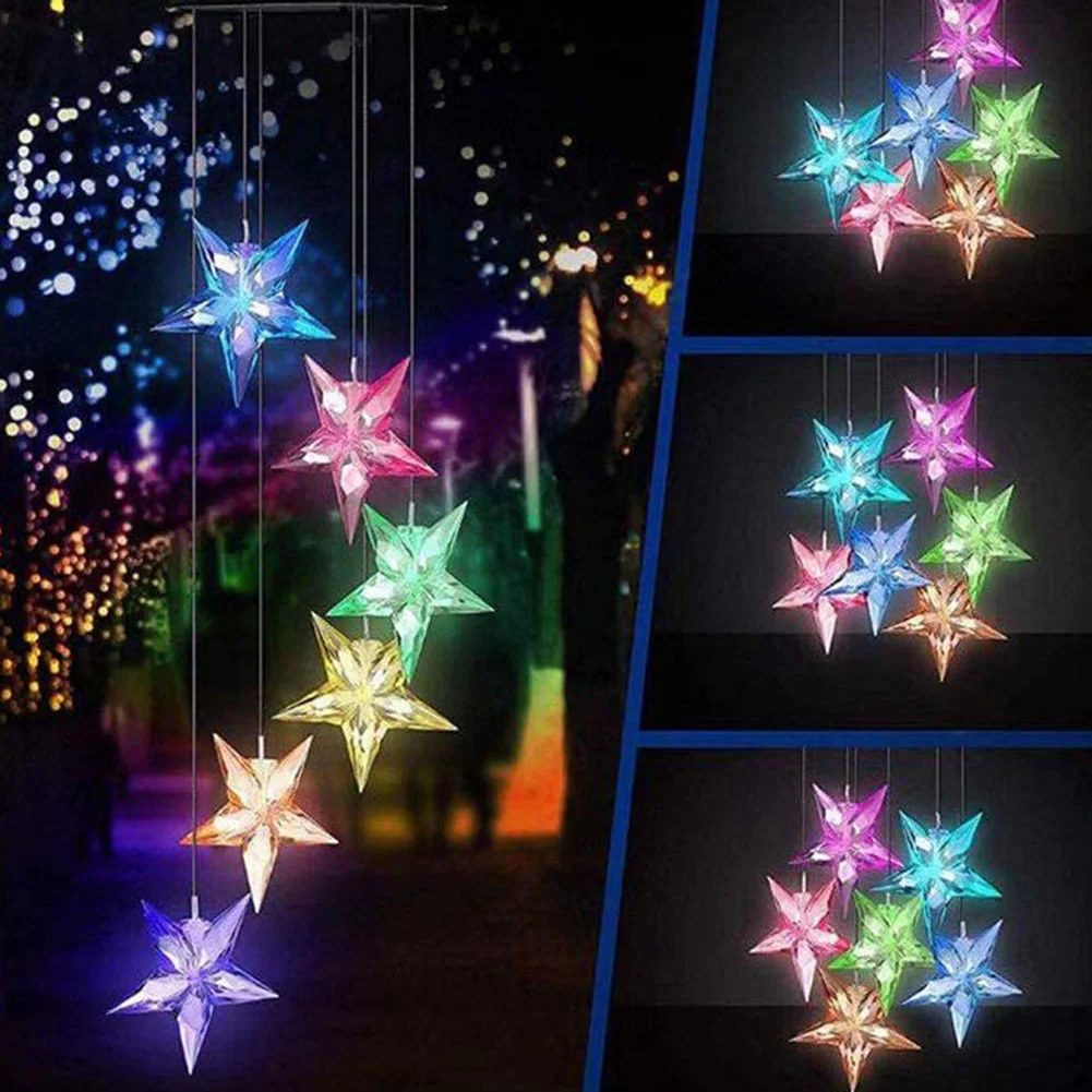 Solar Color Changing Wind Chime Lamps Star Moon Pendant Garden Light (A)