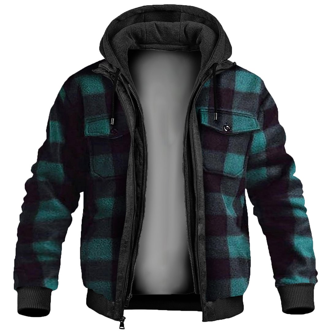 Men's Retro Classic Check Warm Hooded Jacket-Compassnice®