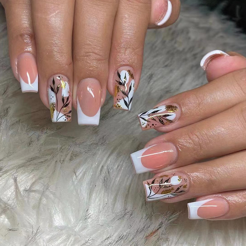 Fashion White Edge French Wear Gold Leaf Nail Art Sticker