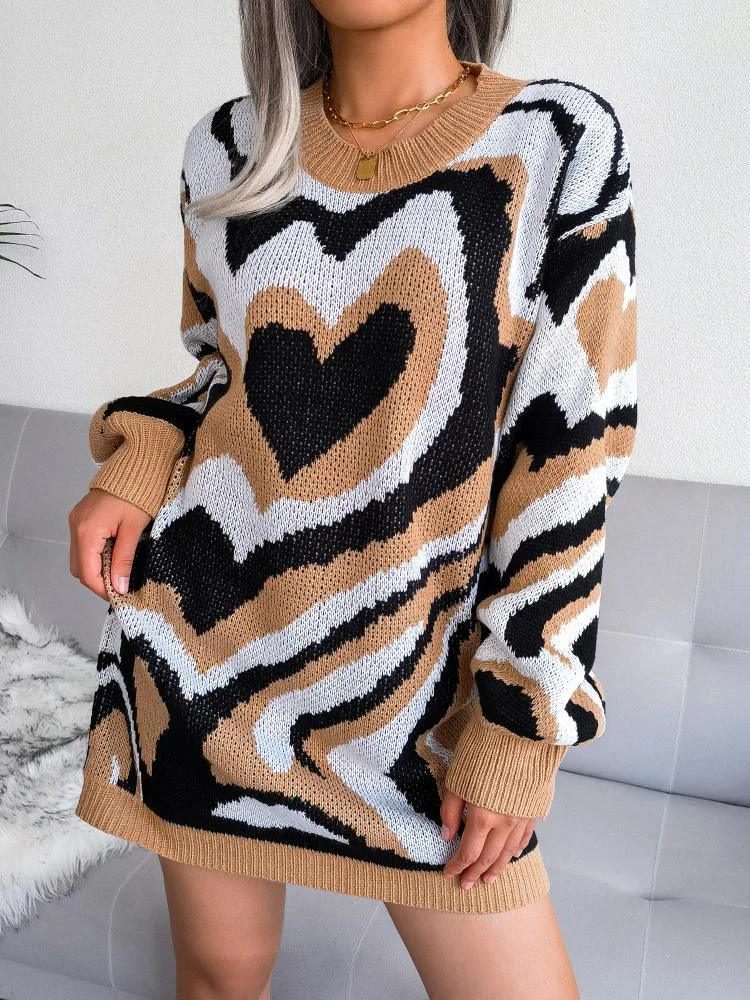 Heart Shape Color Block Knitting Dress