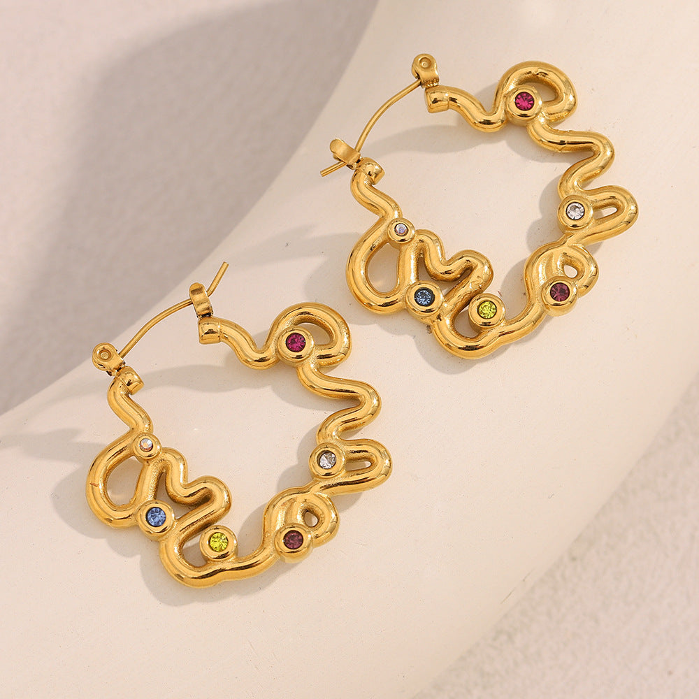 Hot Selling Personalized Design Cold Style Earrings Stainless Steel Plated 18K Gold Diamond Twisted Earrings For Women