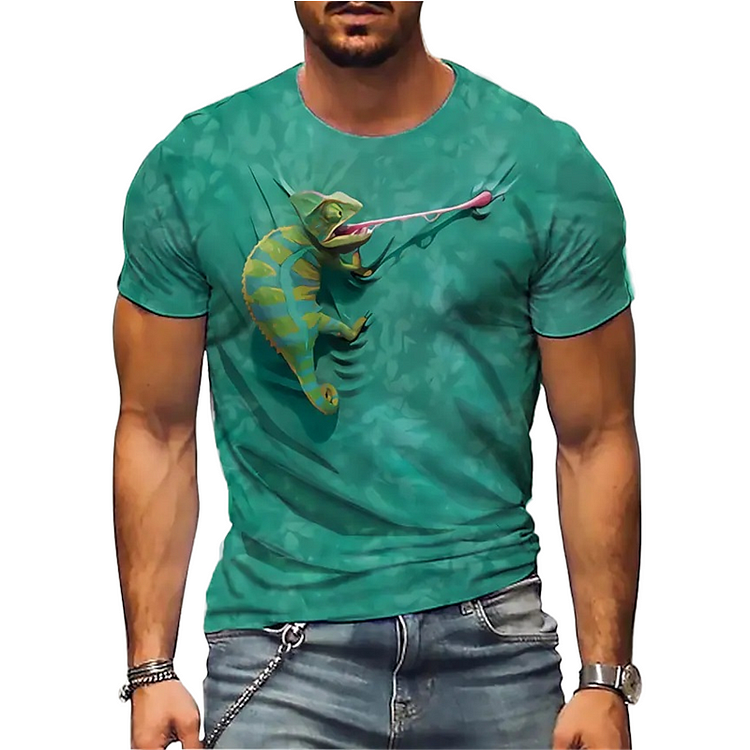 3D Printed Chameleon Personalized Summer Short Sleeve Men's T-Shirts at Hiphopee