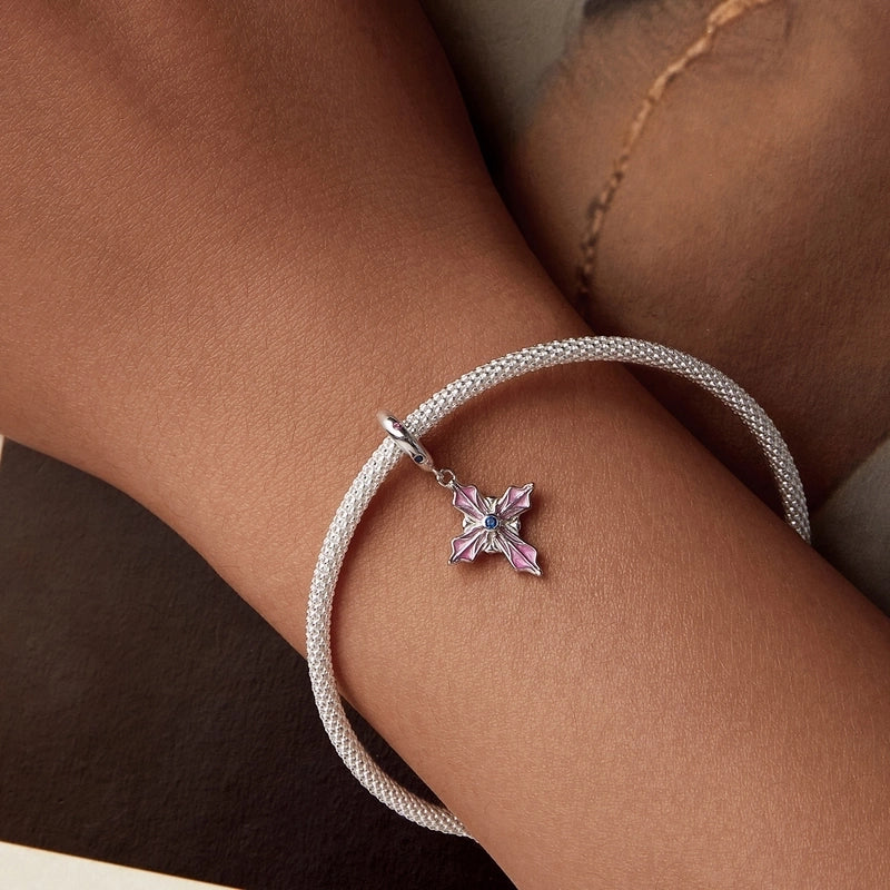 Aifule Artistic Vintage Pink Cross Pendant S925 Sterling Silver Personalized Beaded Loose Beads DIY Ornament