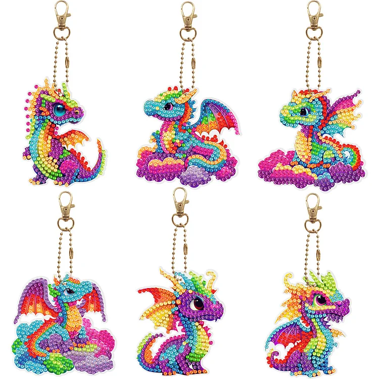 6 pcs DIY Diamond Painting Keychain  | Little Dragon