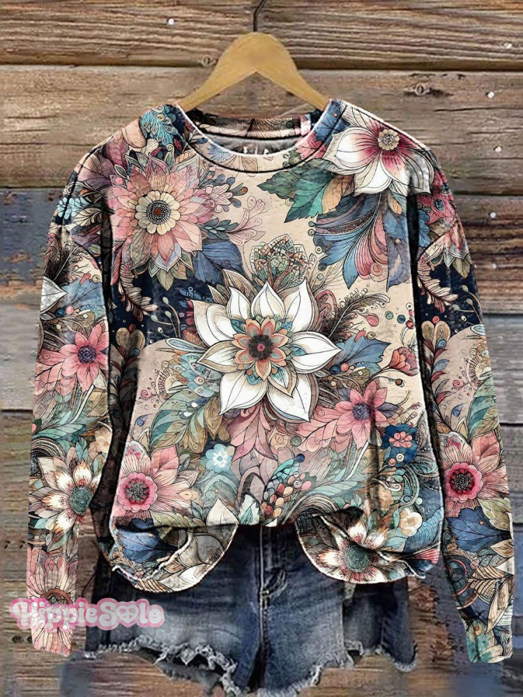 Floral Art Print Casual Sweatshirt Multicolor / S