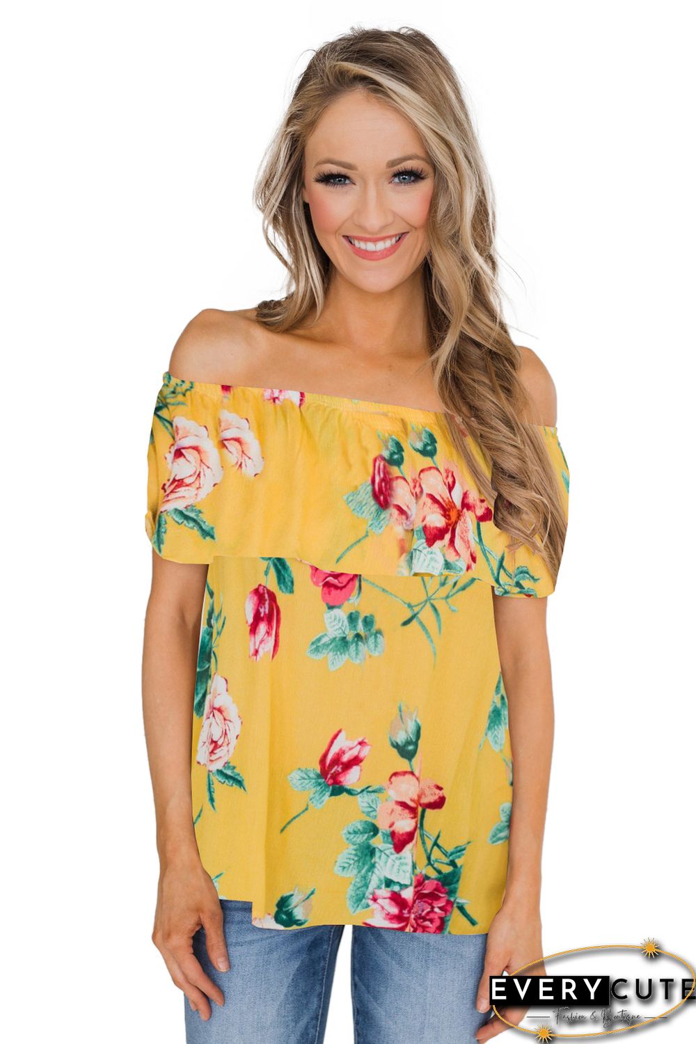 Yellow Grow with Me Off The Shoulder Floral Top