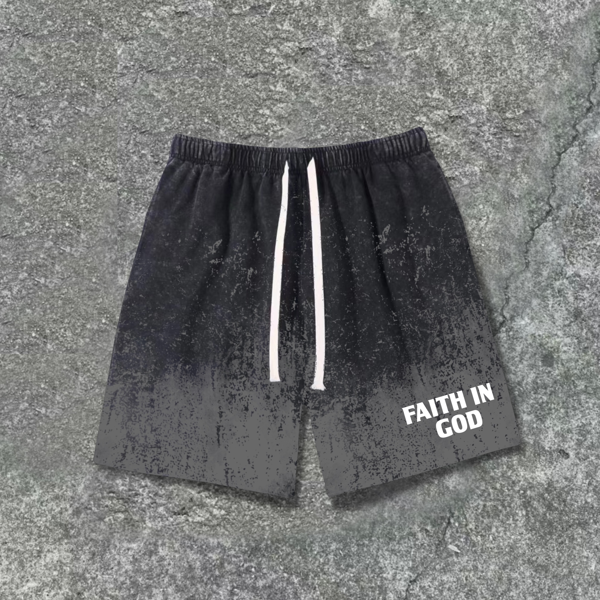 Vintage Wasteland Wind-Faith In God Print Drawstring Shorts