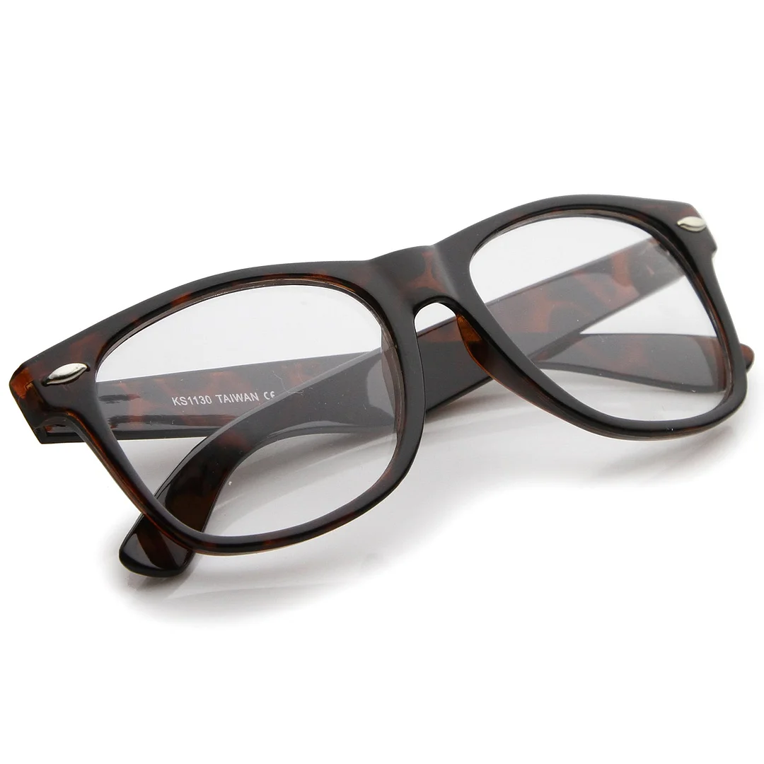 Retro Wide Temple Clear Lens Horn Rimmed Eyeglasses 54mm