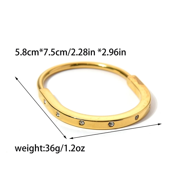 Minimalist Roman Style Commute Oval 304 Stainless Steel 14K Gold Plated Zircon Bangle In Bulk
