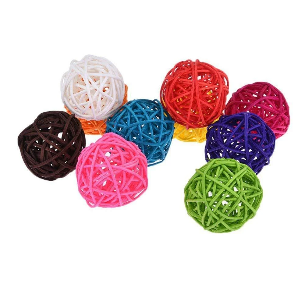 5/10pcs Colorful Rattan Balls Parrot Toys Bird Interactive Bite Chew Toys for Parakeet Budgie Cage Accessories Bird Playing Toys