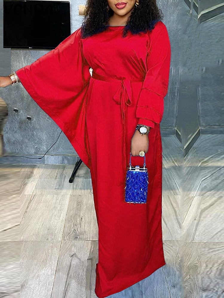 Asymmetrical Sleeve Belt Solid Color Women Maxi Dresses SKUJ10633 QueenFunky