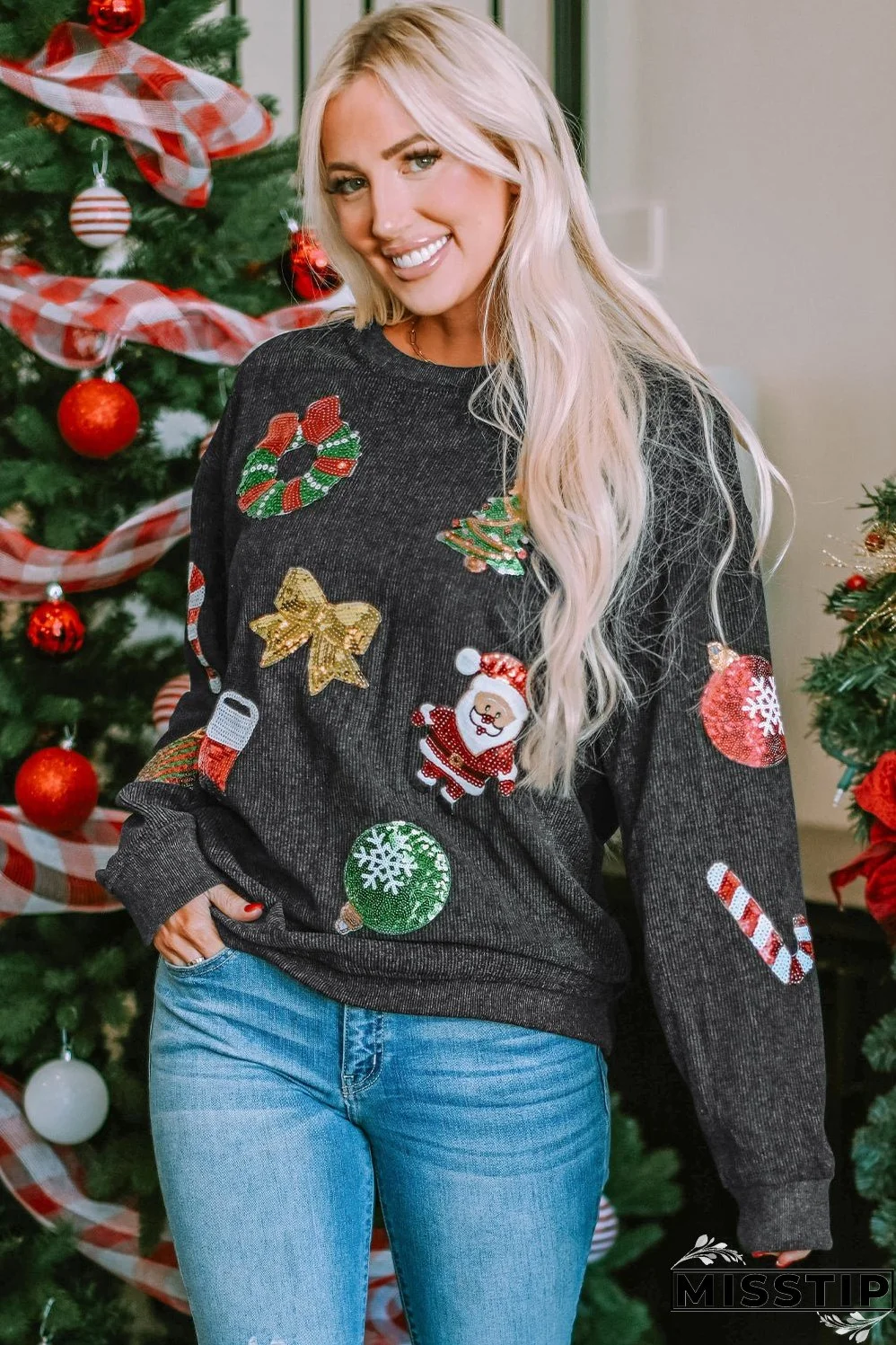 Christmas Graphic Corded Sweatshirt