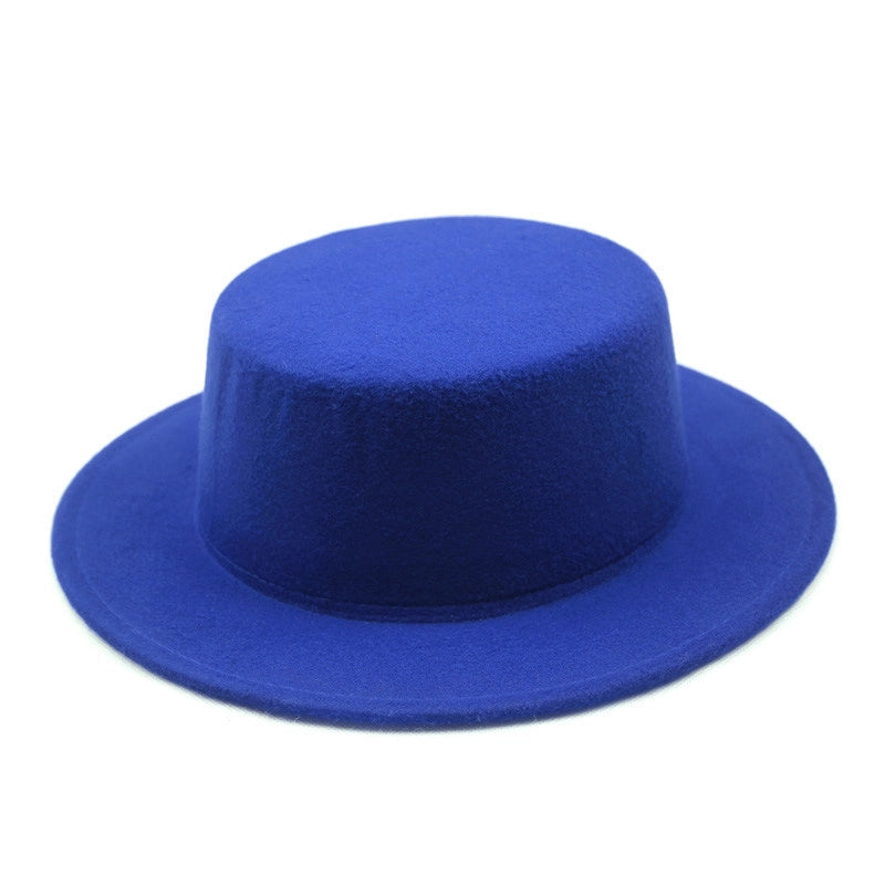 Couple’s Flat Brim Hat Men’s And Women’s Autumn And Winter Retro British Jazz Hat Flat Top Big Brim Top Hat Women’s Sun-proof Street Dance Hat